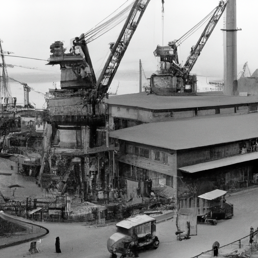 a vintage photograph to accompany the news story: Economic Powerhouse – How Influence Grew along with Revenue for Tamaribuchi Heavy Maunfacturing Company